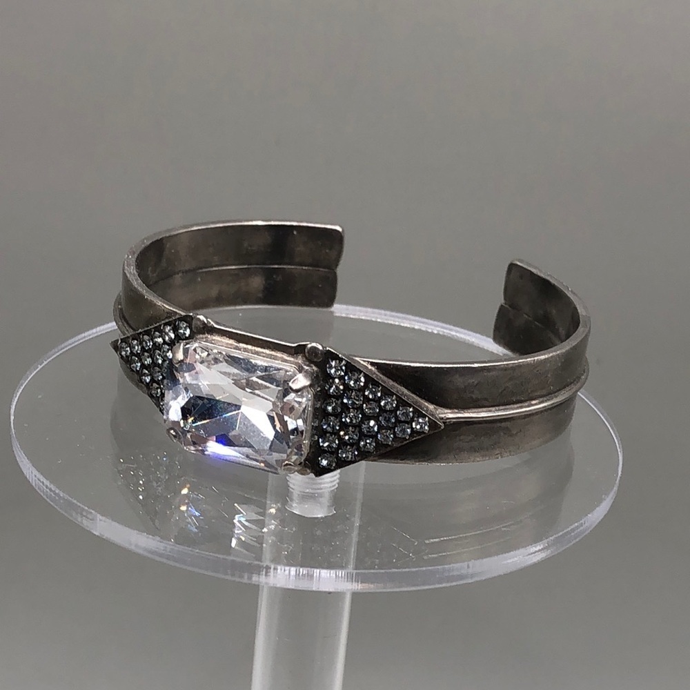 SORRELLI TRIANGLE SIDES DAZZLING CRYSTAL CUFF BRACELET ART DECO STYLE